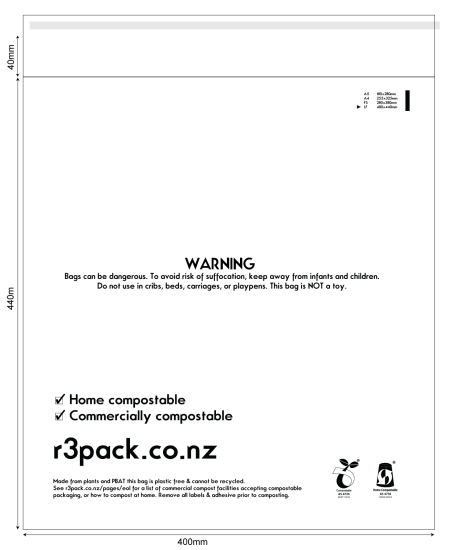 Eco-friendly R3 Compostable Transparent Bags (LF-400 x 440mm) in a 100-pack, made from renewable resources for sustainable use.