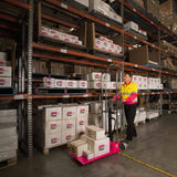Challenger Manual Lifter Trolley for safe and efficient material handling, featuring adjustable tynes and heavy-duty castors.