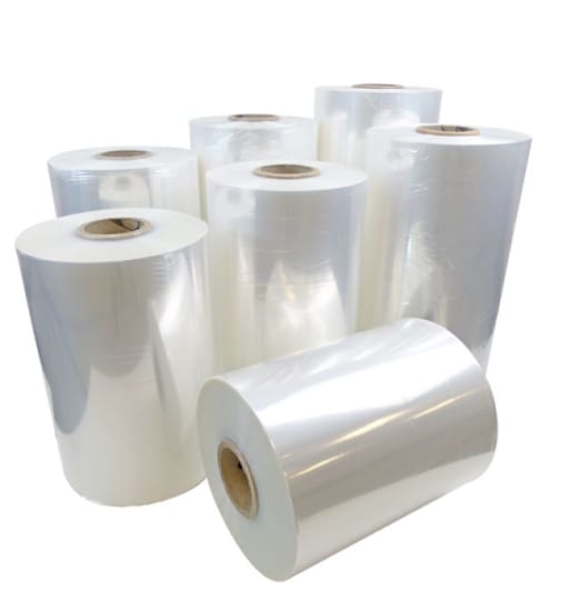 Shrink Film 2 Way-450mm roll, 60MU thickness, UV inhibited, offering clarity, strength, and puncture resistance for packaging.