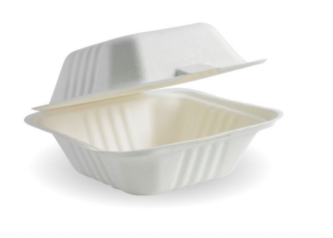 BioPak White Plant Fibre Clamshell 15x15x8cm 125 (Pack)