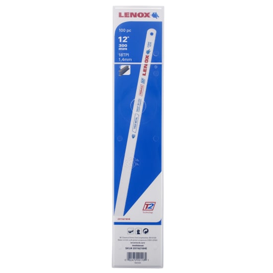 Lenox Hacksaw Blade Bi-Metal 18TPI, designed for precision cutting of metal and wood with durable, flexible construction.