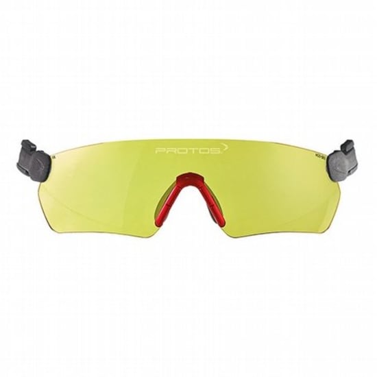 PROTOS Integral Safety Glasses in yellow, featuring adjustable fit, UV protection, and high mechanical strength for optimal safety.