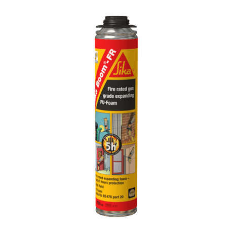 Sika Boom FR 750ml fire-retardant foam for linear joints, offers 5-hour protection, easy application, and thermal insulation.