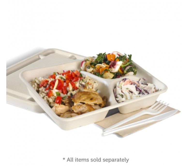 BioPak 3 Compartment Natural PF Takeaway Base 240x180x40mm 125 (Pack)