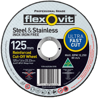 Flexovit Mega Inox Type 41 Cut-Off Wheel 46 Grit 125x1.6x22.23mm (Each)