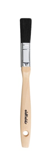 Oldfields 404 Pure Bristle Industrial Brush with 12mm width, durable wooden handle, and natural bristles for precise painting.