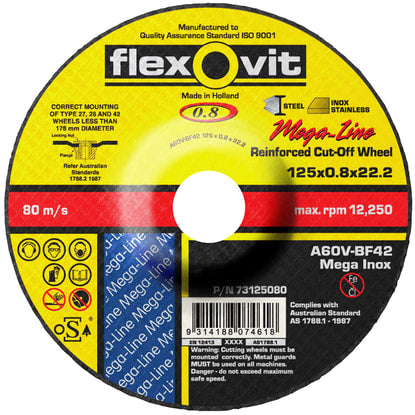 Flexovit Mega-Line Type 42 Cut-Off Wheel 60 Grit 125x0.8x22.23mm (Each)