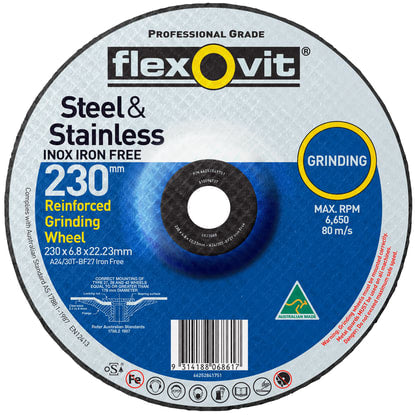 Flexovit Type 27 Grinding Wheel 30 Grit 230x6.8x22.23mm (Each)