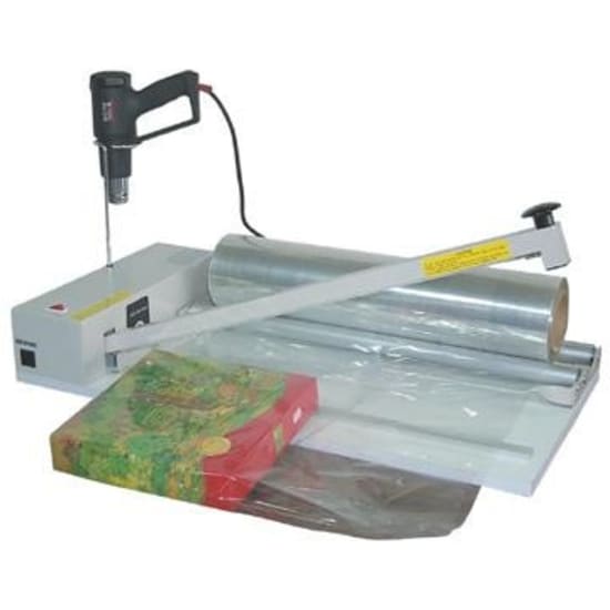 Benchtop I-Bar shrink sealer with hand gun for efficient packaging of polytubes and sleeves, featuring a 300mm sealing area.