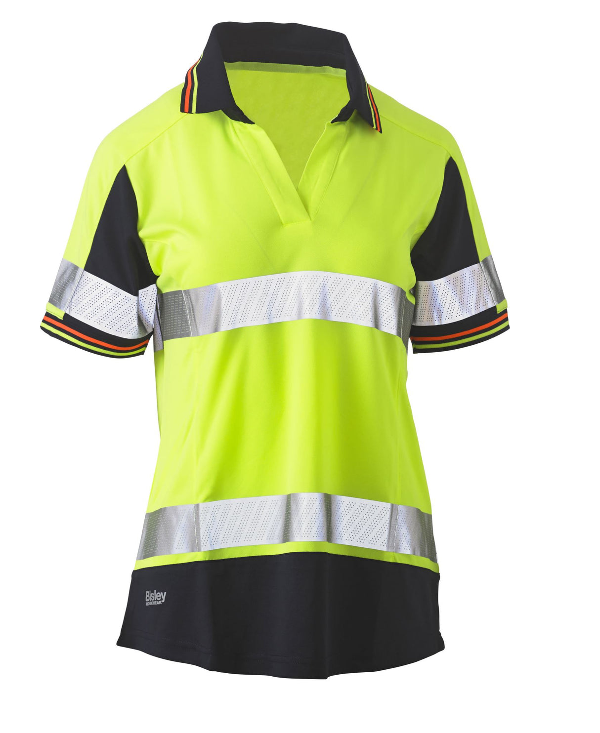 Bisley, Women's Hi Vis Short Sleeve V-Neck Polo - Yellow/Navy - 16