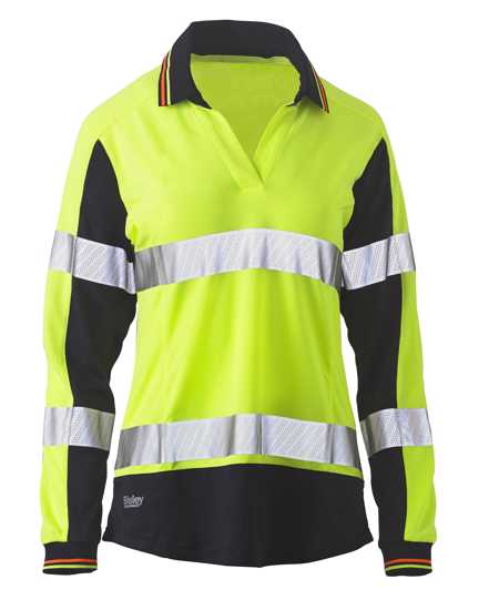 Bisley, Women's Hi Vis Long Sleeve V-Neck Polo (Each) -  - Size: 6