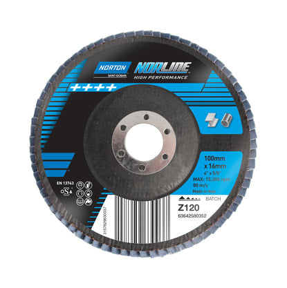 Norton Norline Conical Flap Disc P120 Grit 100mm (Each)