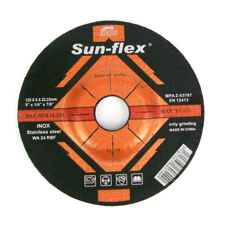 125 x 6 x 22mm grinding disc for stainless steel, designed for precision and durability, ideal for metal fabrication.