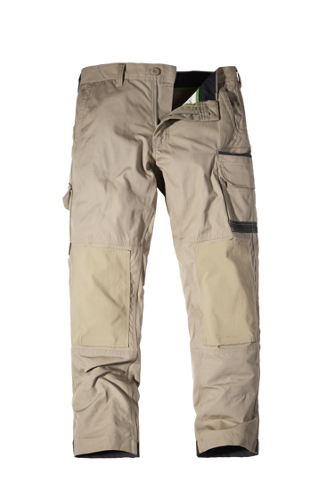 Khaki FXD Cotton Work Pant WP-1 size 40 with reinforced pockets and stretch panels for optimal durability and mobility.