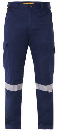 Navy Workhorse Ripstop Taped Trousers, Size 77, featuring durable fabric, reflective tape, and practical pockets for safety and comfort.