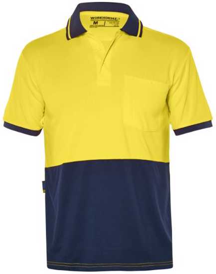 Hi Vis Micromesh Polo in yellow/navy, size 5XL, featuring breathable fabric, professional design, and a chest pocket for essentials.