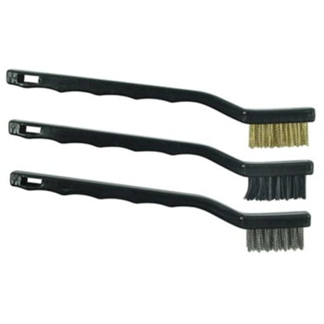 Hobeca Mini Wire Brush 3-Pc Set for precise cleaning; includes Brass, Nylon, and Stainless Steel brushes for versatile use.