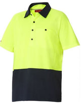 Hard Yakka, Hi Vis Koolgear Polo, Y11396 - Fluro Yel/Navy - XS