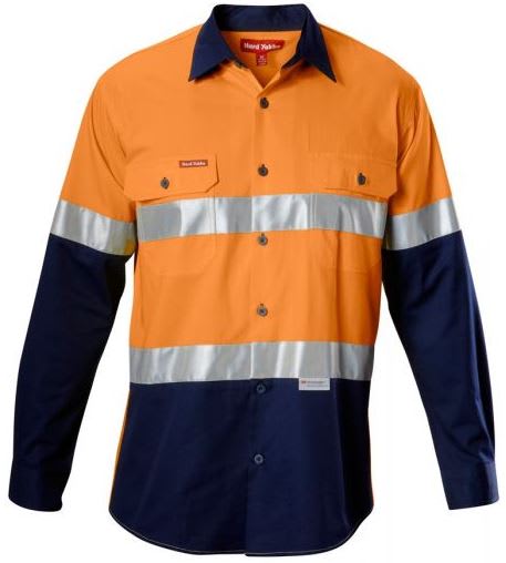 Hard Yakka, Hi Vis Koolgear Shirt, Y07978 - Orange/Navy (Size: M)