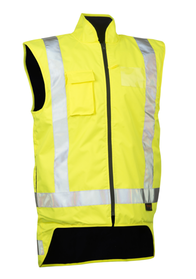 Hi Vis Winter Vest in Fluro Yellow, size M, made from durable materials with fleece lining for warmth and multiple pockets for convenience.