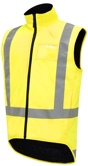 Hi Vis Quilted Vest in Fluro Yellow, size XL, with waterproof fabric, multiple pockets, and safety compliance features.