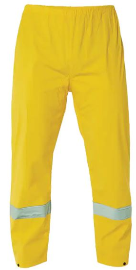 Bright yellow Workhorse Taped PVC Over Trousers size L, 100% waterproof with adjustable hem and elastic waistband for wet weather use.