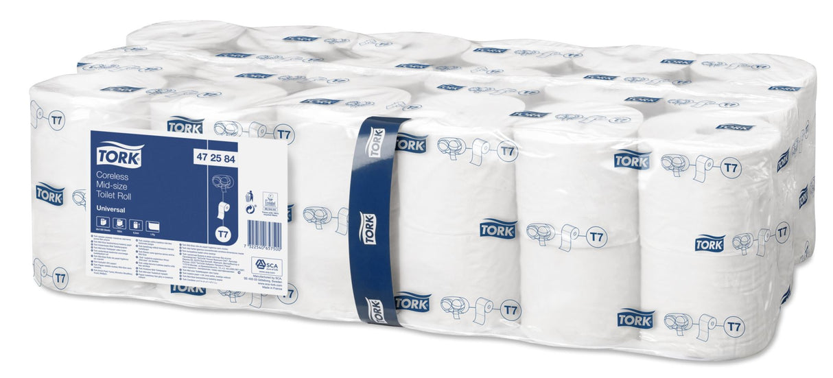 T7 1 Ply Toilet Paper Coreless Mid-Size Roll 1300 Sheets (Pack of 36) - Tork