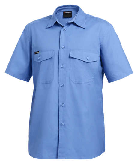 Lightweight KingGee Workcool 2 Ripstop Shirt in XS, featuring breathable fabric, cooling vents, and secure chest pockets.