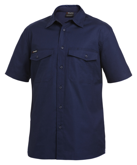 Navy KingGee Workcool 2 Ripstop Shirt, Size 2XL, featuring cooling vents, breathable fabric, and secure chest pockets.