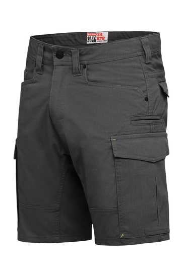 Durable Charcoal Hard Yakka 3056 Ripstop Cargo Shorts, size 92, featuring ripstop fabric and multiple storage pockets.