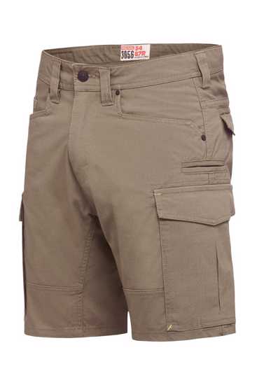 Durable Hard Yakka 3056 Ripstop Cargo Shorts in Desert color, size 97, featuring ripstop fabric and multiple pockets for functionality.