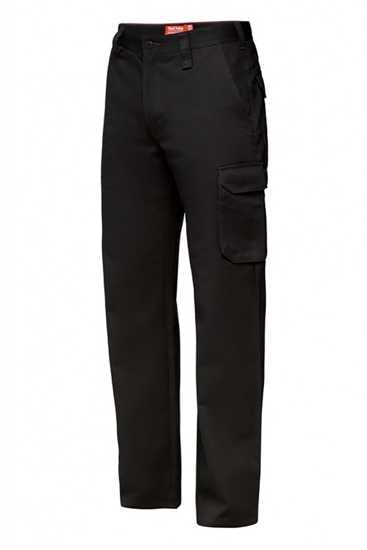 Hard Yakka Foundations Cargo Pants in black, size 12, feature durable cotton, multiple pockets, and UPF 50+ sun protection.