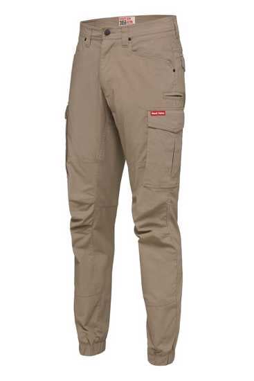 Hard Yakka 3056 Ripstop Cuffed Cargo Pant in Desert color, size 97, featuring durable fabric, UPF 50+, and multiple pockets.