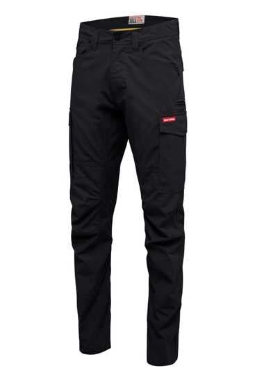 Black Hard Yakka Ripstop Cargo Pants Y02255, size 87, featuring durable fabric, multiple pockets, and a modern tapered fit.