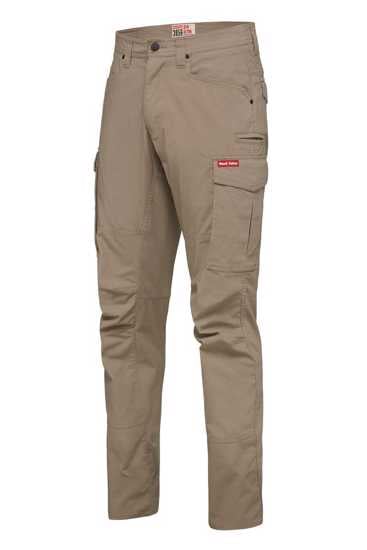 Hard Yakka Ripstop Cargo Pants in Desert, durable 240gsm fabric, slim fit, UPF 50+ protection, multiple pockets for storage.