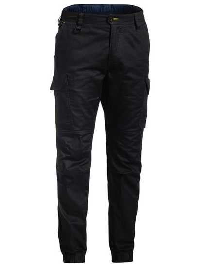 Black Bisley Ripstop Cuffed Cargo Pants in size 17, designed for durability and functionality with multiple utility pockets.