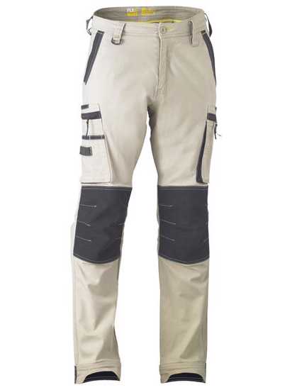 Bisley FLX & MOVE Stretch Cargo Pants in Stone, size 97, featuring durable stretch fabric, enhanced pockets, and reinforced knees.