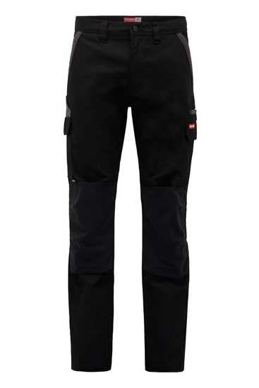 Hard Yakka unisex black stretch pants, size 82, featuring durable fabric, multiple pockets, and a comfortable, flexible fit.