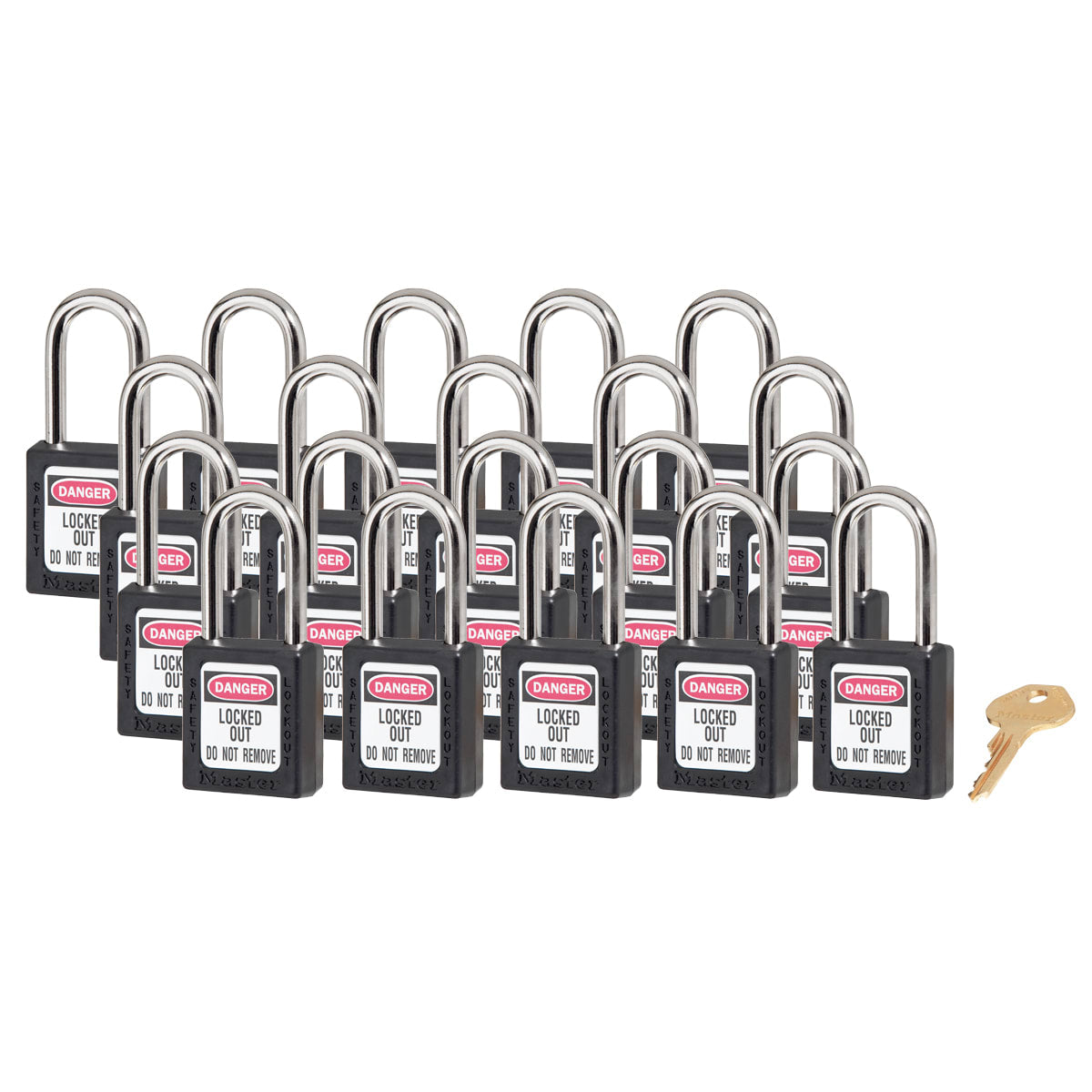 Master Lock 0410 Zenex Safety Lockout Padlock Keyed Alike, 38mm 20 (Pack) - Blac