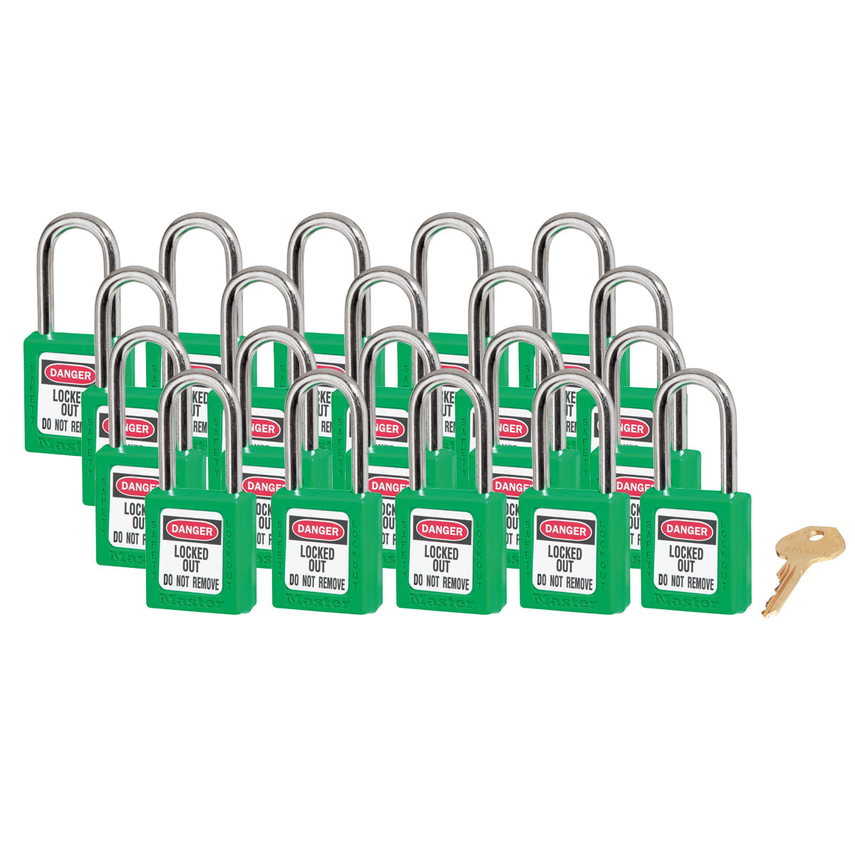 Master Lock 0410 Zenex Safety Lockout Padlock Keyed Alike, 38mm 20 (Pack) - Gree