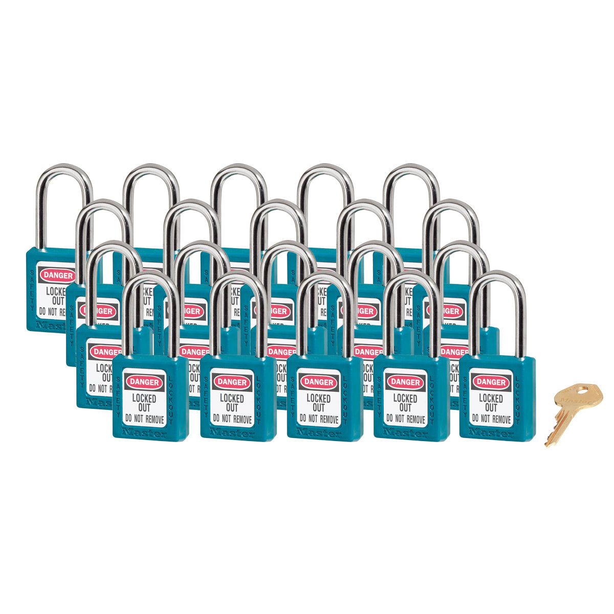Master Lock 0410 Zenex Safety Lockout Padlock Keyed Alike, 38mm 20 (Pack) - Teal