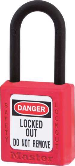 Master Lock Safety Dielectric Padlock 0406 in vibrant colors, featuring a lightweight, chemical-resistant body for secure lockout/tagout safety.