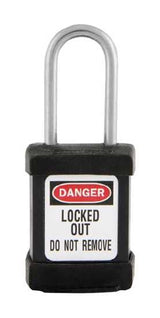 Master Lock S31 safety padlock featuring durable Zenex body, key retaining mechanism, and vibrant color options for lockout safety.