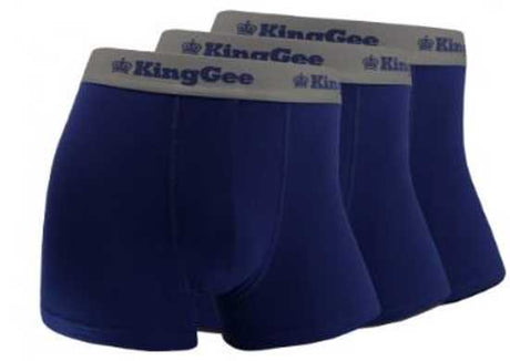 Navy KingGee Bamboo Trunks in pack of 3, crafted from soft, breathable bamboo for comfort and support, Size S.