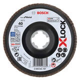 125mm angled flap disc with zirconia grit for efficient metal grinding, featuring Bosch X-Lock for quick changes.