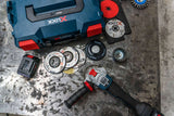 125mm Bosch X-Lock flap disc featuring durable zirconia grit for metal grinding, designed for quick, tool-free changes.