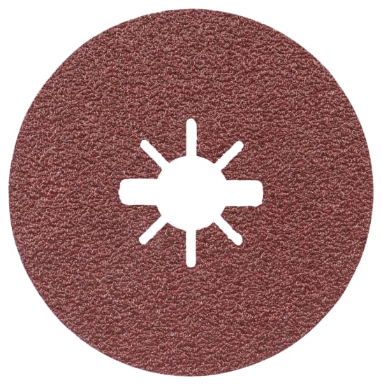 125mm Bosch X-Lock Fibre Disc with durable aluminum oxide grain for efficient metal grinding and easy tool-free changes.