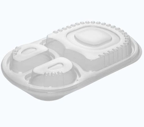 PP Oval 3-Compartments Meal Lid, 50-pack, designed for secure meal prep and storage with leak-proof, microwave-safe features.