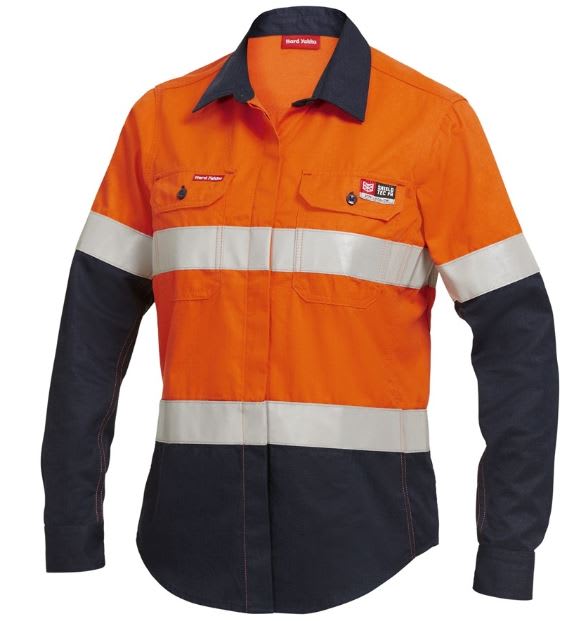 ShieldTEC, Women's Hi Vis 8.4cal FR Shirt, Y04050 - Orange/Navy - 18
