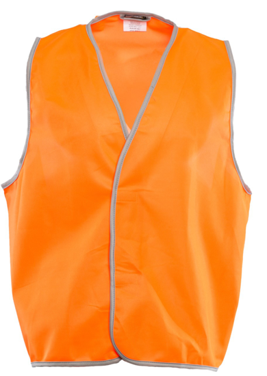 High visibility orange vest for safety, size M, with durable polyester, hook and loop closure, and contrast edges.